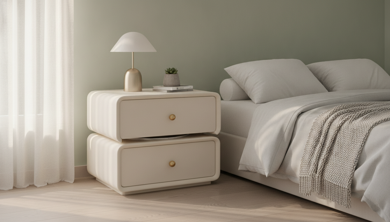 Rotating Bedside Table with Drawers for Small Rooms