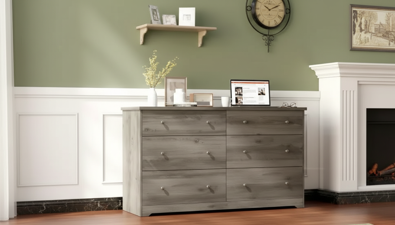 Rustic Grey 6-Drawer Farmhouse Dresser That Doubles as TV Stand